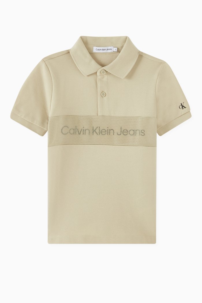 

Mesh Logo Polo Shirt in Cotton-stretch Piqué, Green