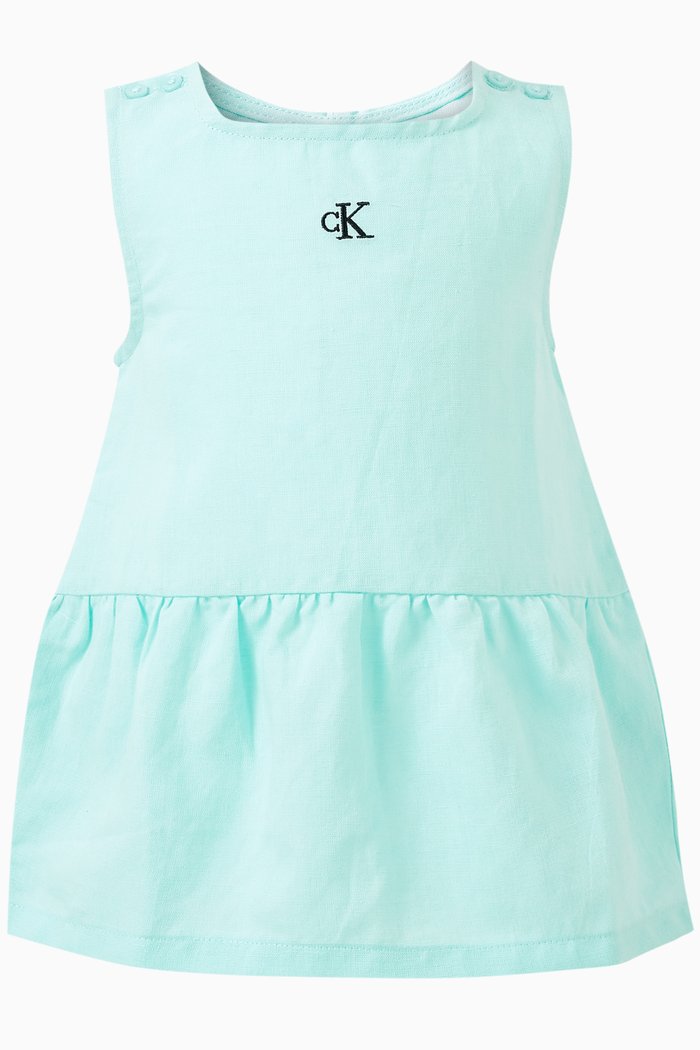 

Logo-embroidered Dress in Cotton-linen Blend, Blue
