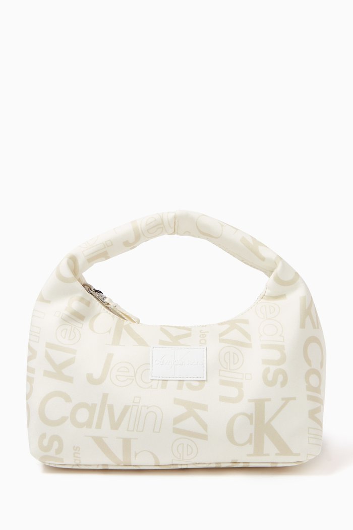 All-over Logo Shoulder Bag in Textile, White