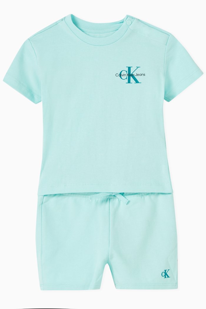 

Logo T-shirt & Shorts Set in Stretch Cotton, Blue