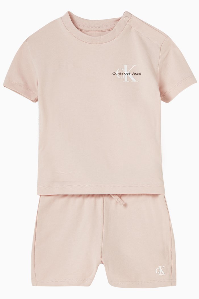 

Logo T-shirt & Shorts Set in Stretch Cotton, Pink