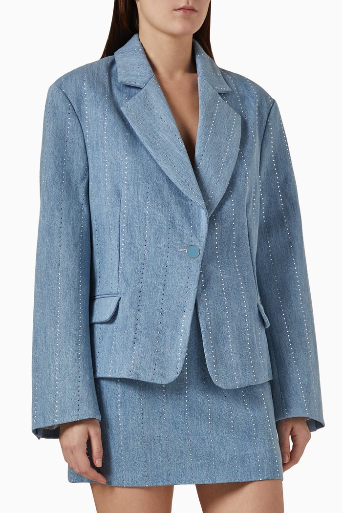 

Pinstripe Strass Oversized Jacket in Denim, Blue