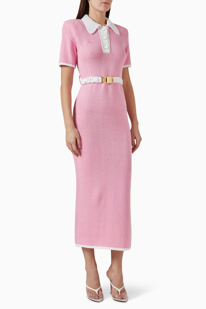 

Belted Polo Dress in Cotton-knit, Pink