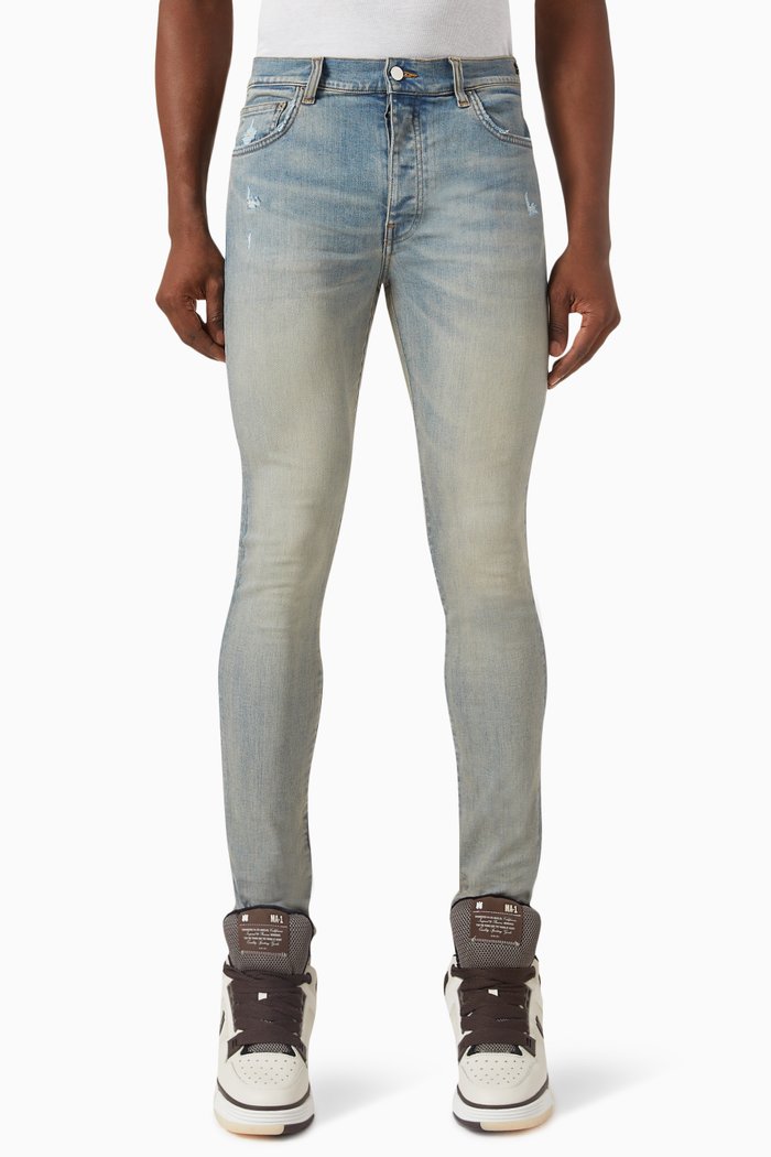 

Stack Distressed Skinny Jeans in Denim, Blue
