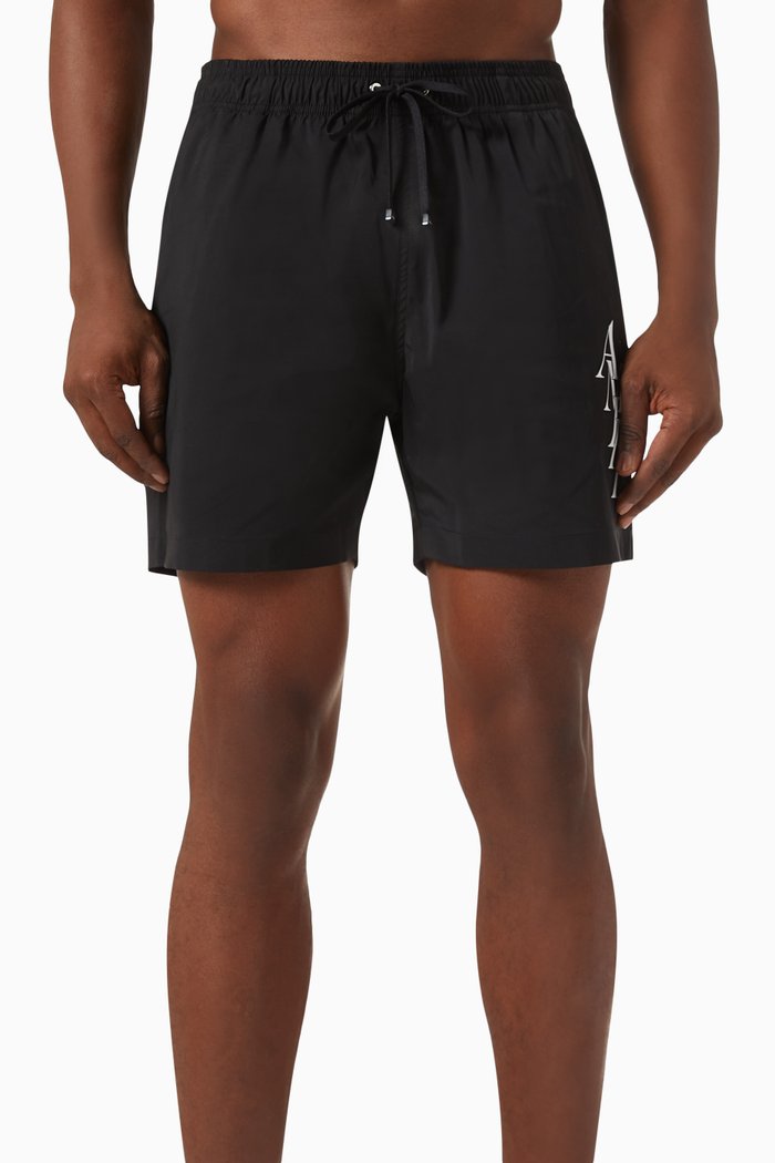 

Stack-logo Elasticated Swim Trunks, Black