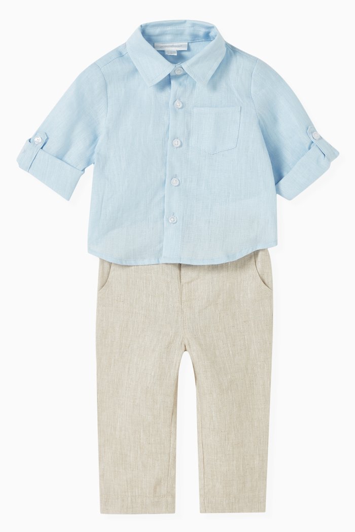Shirt & Pant Set in Linen, Blue