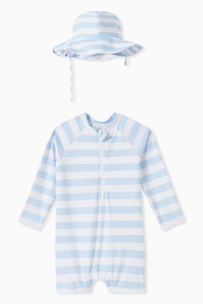 

Baby Swimsuit Romper & Hat Set, Blue