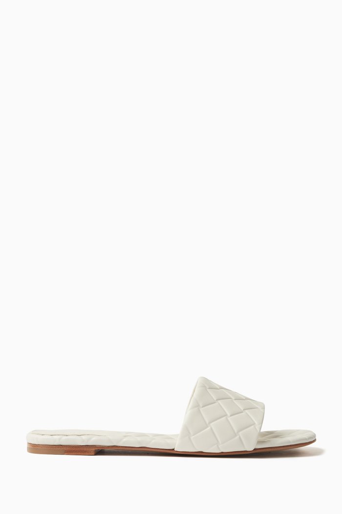 

Amy Padded Flat Mules in Intrecciato Leather, White