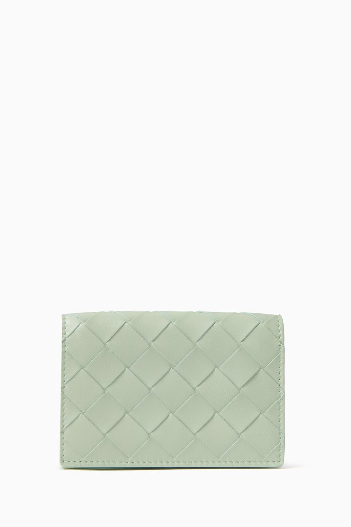 

Business Card Case in Intrecciato Leather, Green