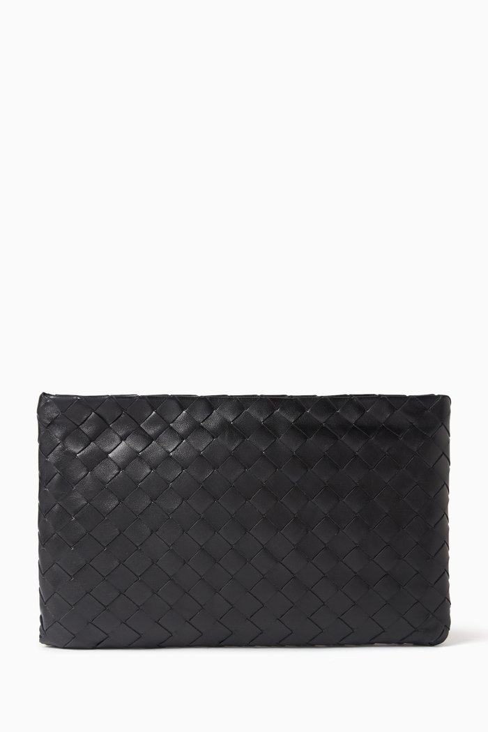 

Medium Flat Pouch in Intrecciato Leather, Black