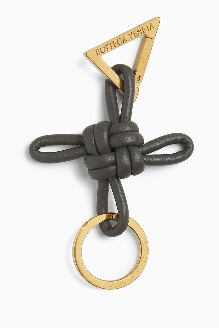 

Triangle Square Knot Key Ring in Intreccio Nappa, Grey