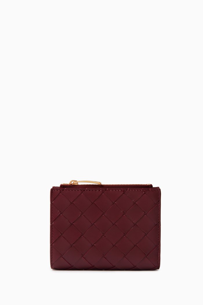 

Small Bi-fold Zip Wallet in Intrecciato Leather, Red