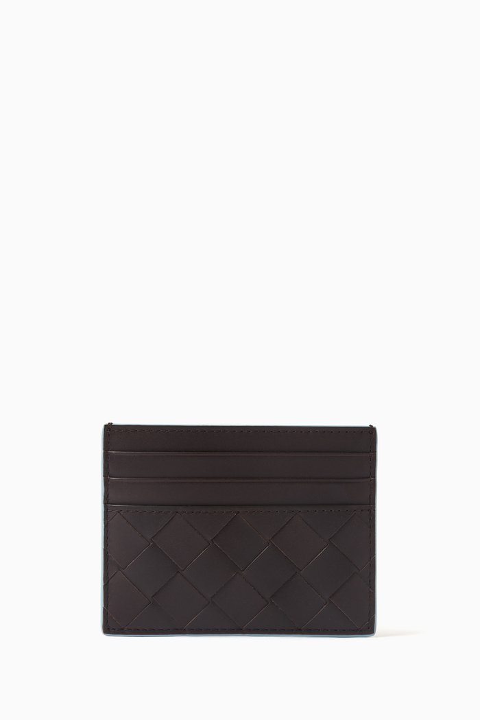 

Intrecciato Card Case in Calf Leather, Brown