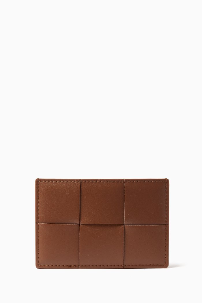 

Cassette Credit Card Case in Intrecciato Leather, Brown