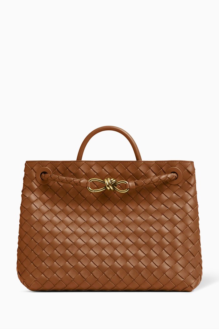 Medium Andiamo Tote Bag in Intrecciato Leather, Brown