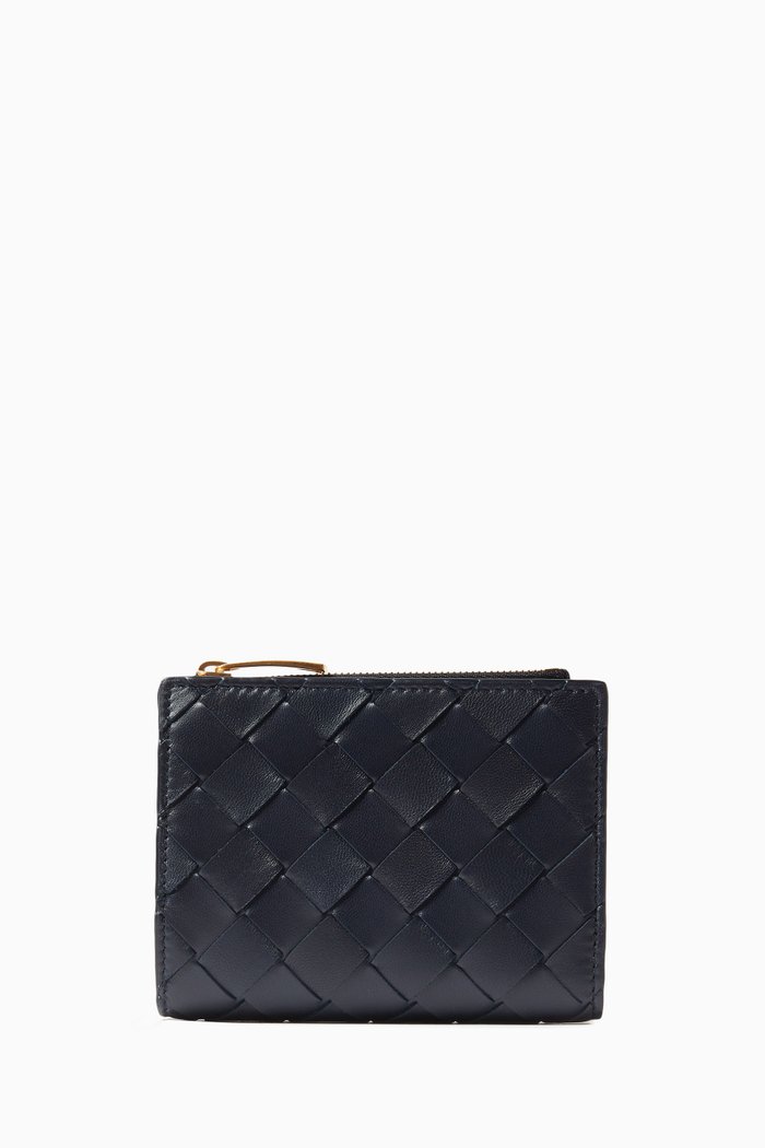 

Bi-Fold Zip Wallet in Intrecciato, Blue