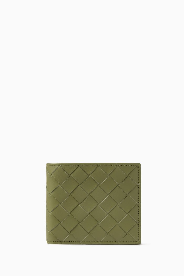 

Flap Card Case in Intrecciato Leather, Green