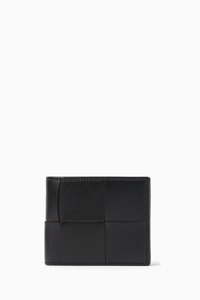 

Cassette Bi-Fold Wallet in Intreccio Leather, Black