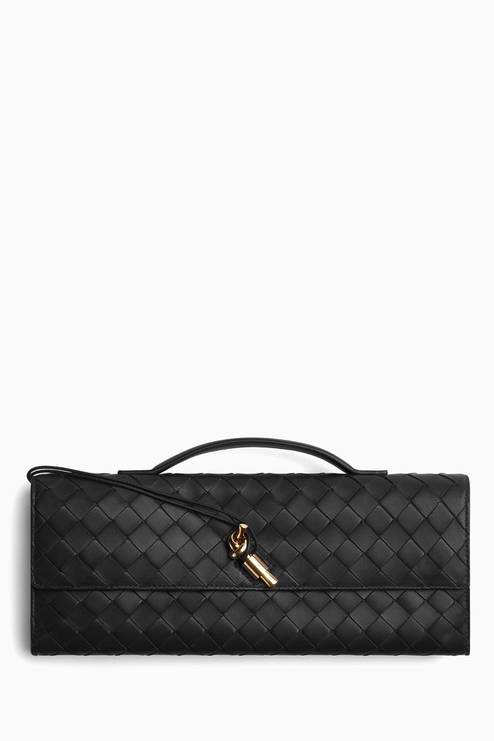 

Long Andiamo Handle Clutch Bag in Intrecciato Leather, Black