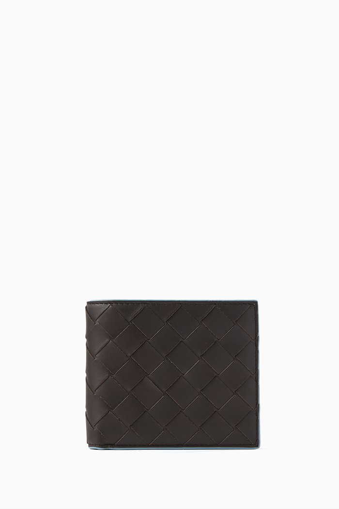 

Bi-fold Wallet in Intrecciato Leather, Brown