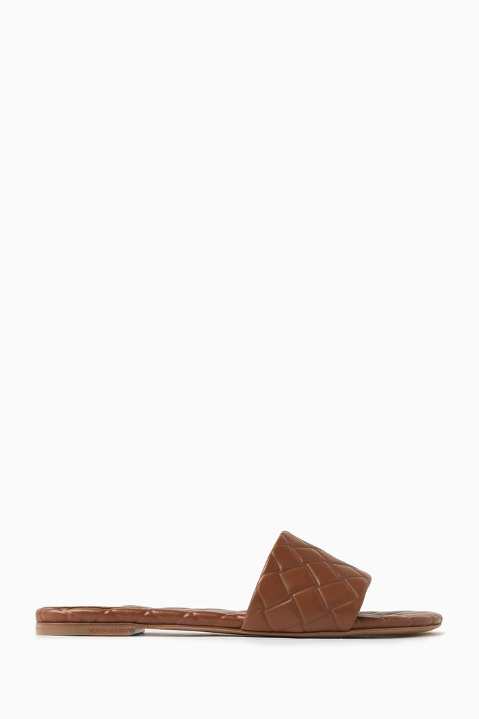 Amy Padded Mule Sandals in Intreccio Leather, Brown