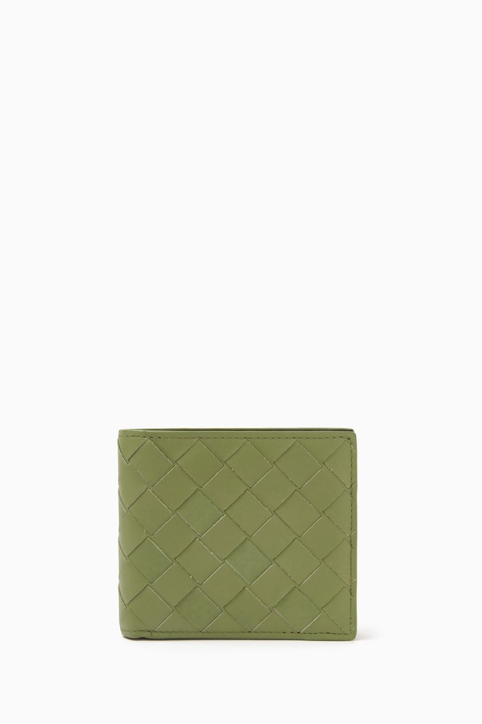 

Bi-fold Wallet in Intrecciato Leather, Green