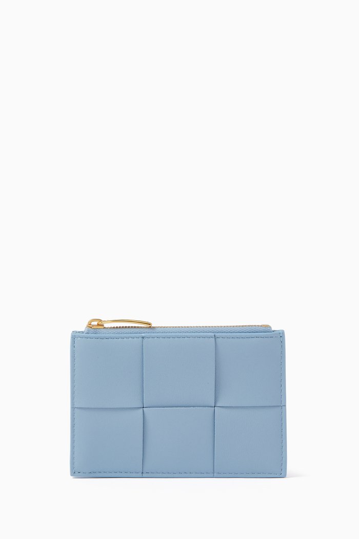 

Cassette Zipped Card Case in Intrecciato Nappa, Blue