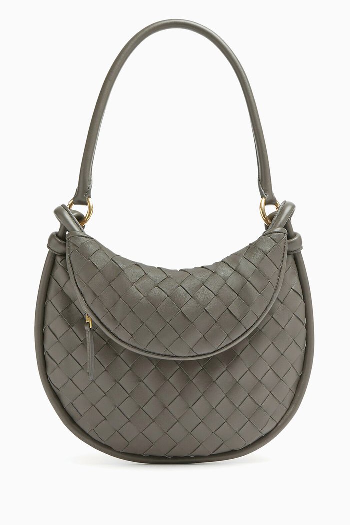 

Small Gemelli Shoulder Bag in Intrecciato Leather, Grey