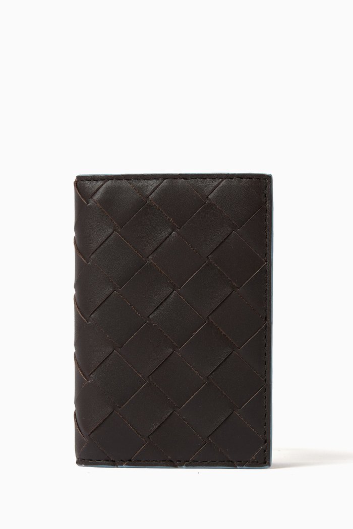 

Flap Card Case in Intrecciato Leather, Brown
