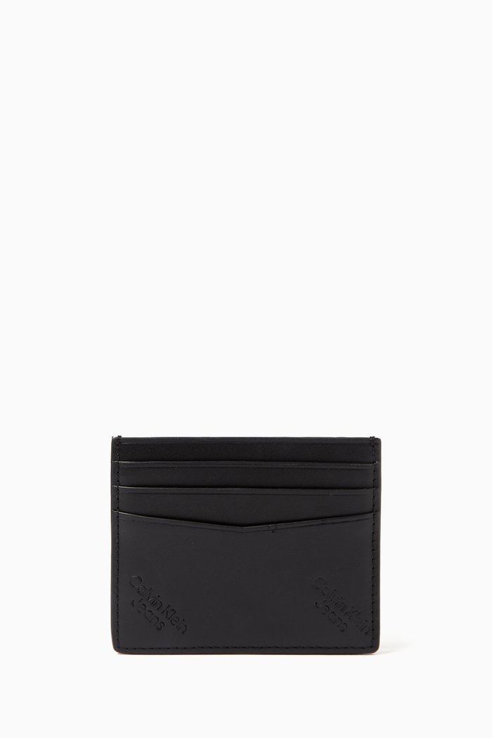 Logo Card Holder in Leather, Black