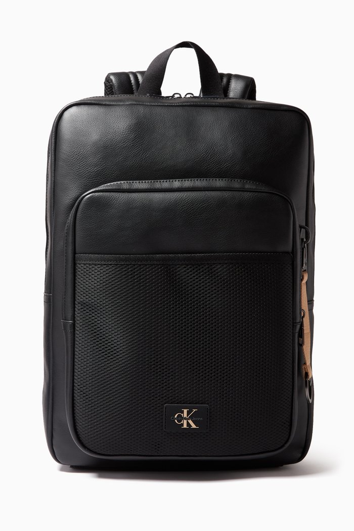 

Slim Square Backpack in Grained Faux Leather, Black