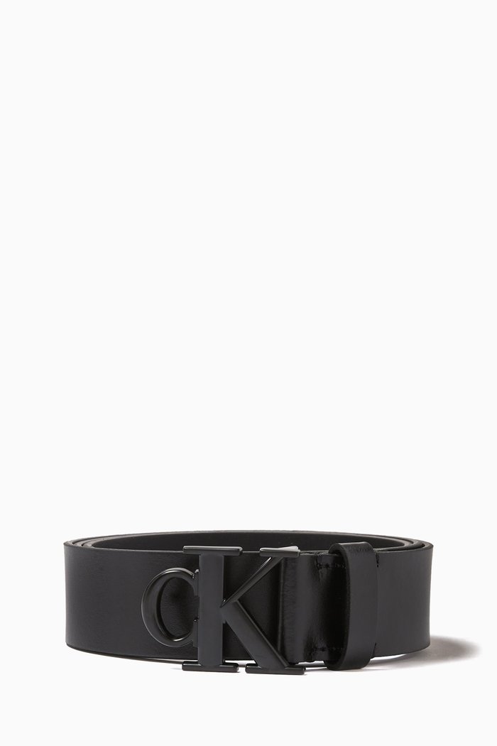 

Logo Plaque Belt in Smooth-leather, Black