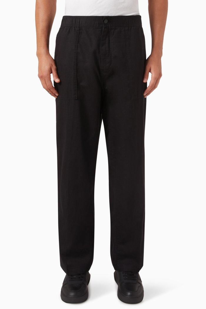 Logo Pants in Cotton-linen, Black