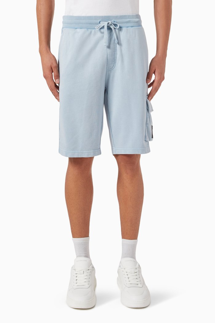 

Washed Badge Shorts in Cotton, Blue