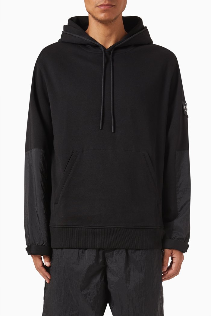 

Mix Media Hoodie in Cotton-blend, Black