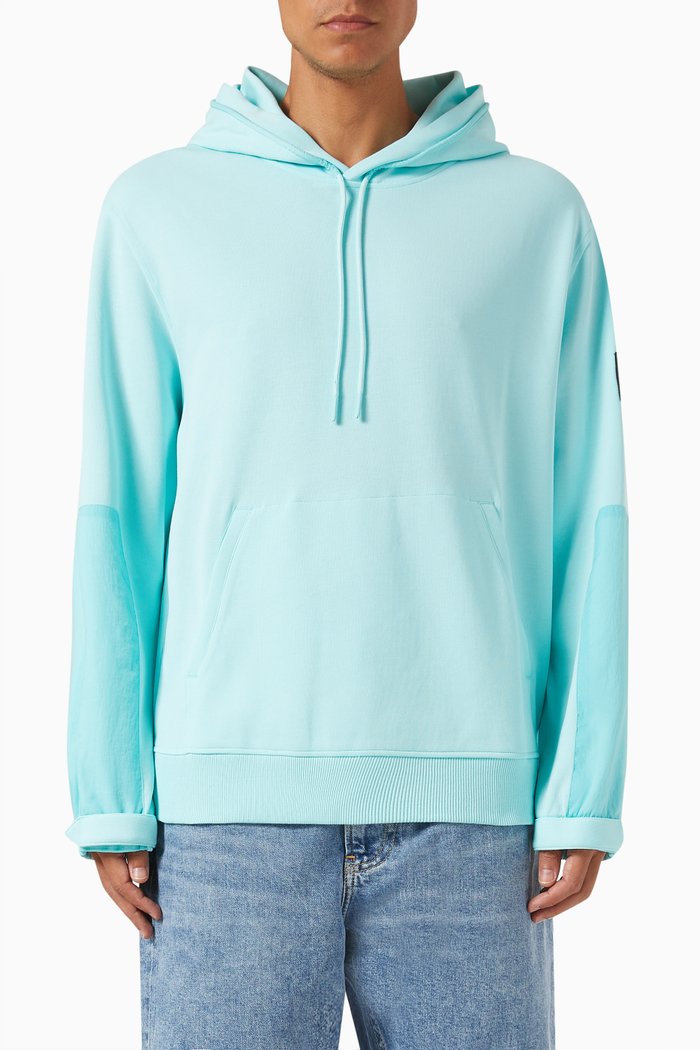 

Mix Media Hoodie in Cotton-blend, Blue