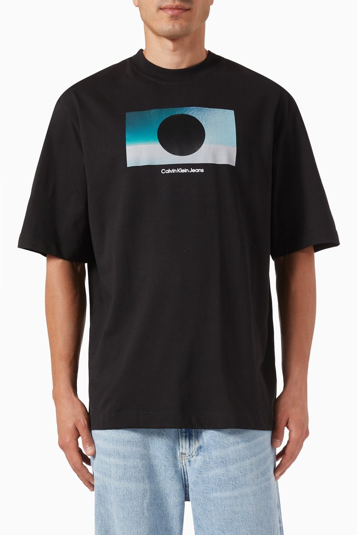 

Cut-out Box Graphic Oversized T-shirt in Cotton-jersey, Black