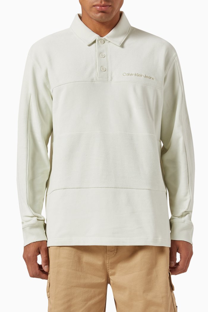 

Reverse Terry Stripes Polo Shirt in Cotton, Neutral