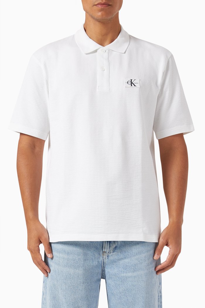 

Textured Polo Shirt in Cotton, White