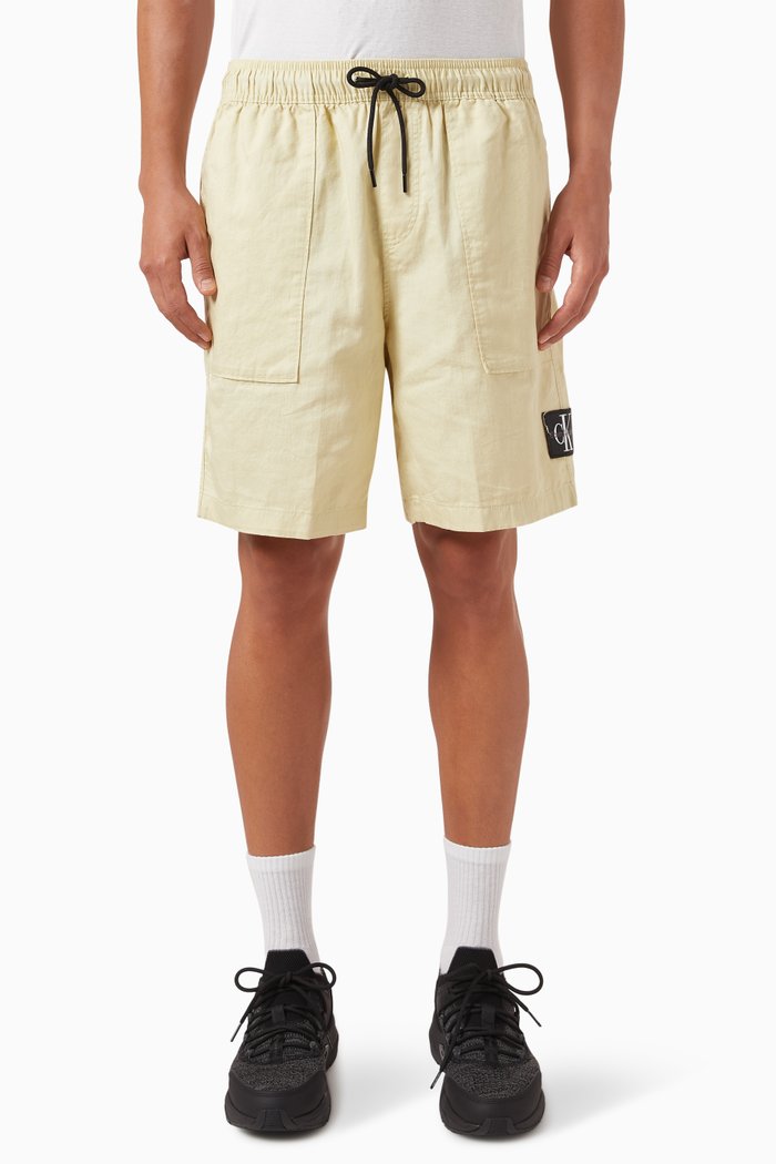 Logo Shorts in Cotton-linen, Green