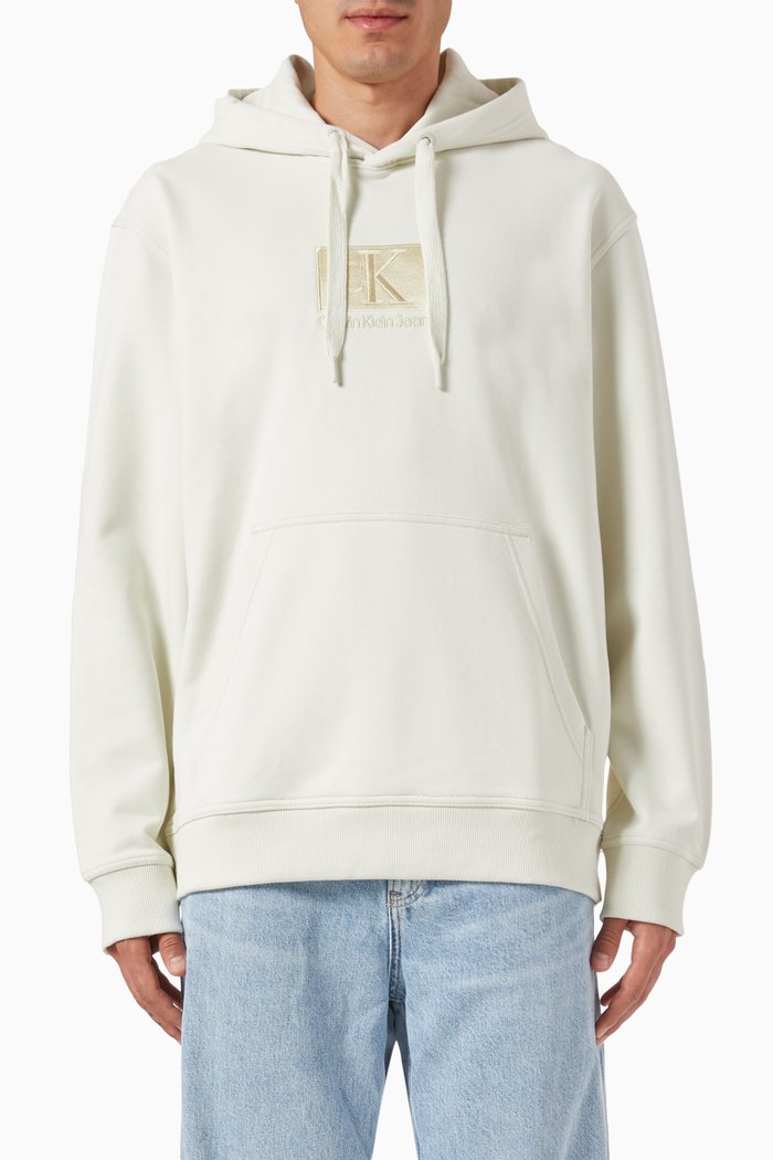 

Embroidered Patch Hoodie in Cotton, White