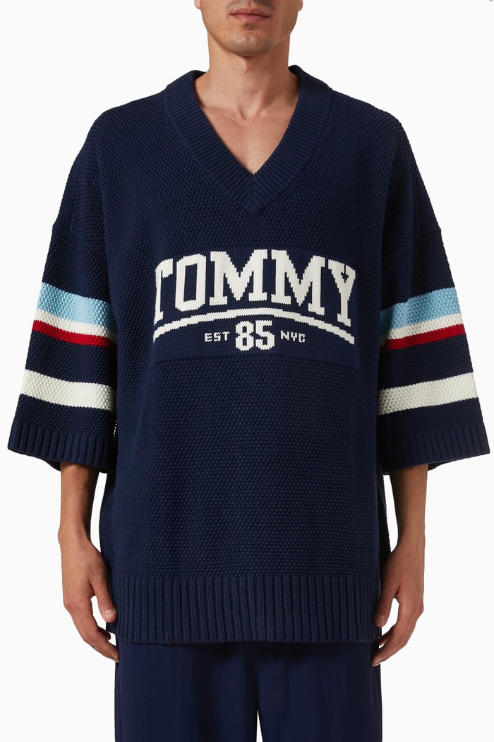 

Varsity Colour-blocked Jumper in Knit, Blue