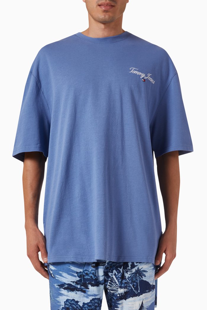 

Oversized Serif Linear T-shirt in Cotton, Blue
