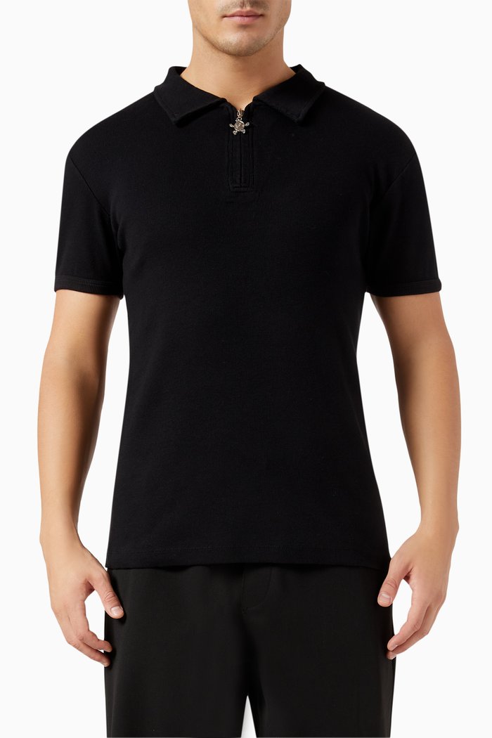 Rib Lemon Polo Shirt in Cotton, Black
