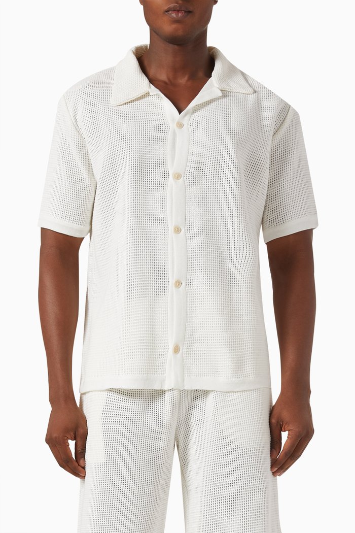 

Button-up Shirt in Waffle Knit, White
