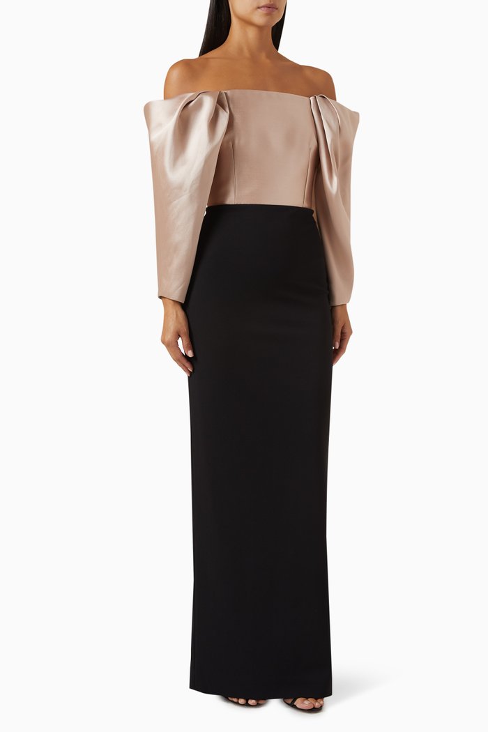 

Melina Maxi Dress in Satin & Crepe, Neutral