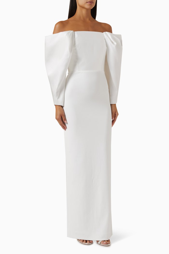 

Melina Maxi Dress in Satin & Crepe, Neutral