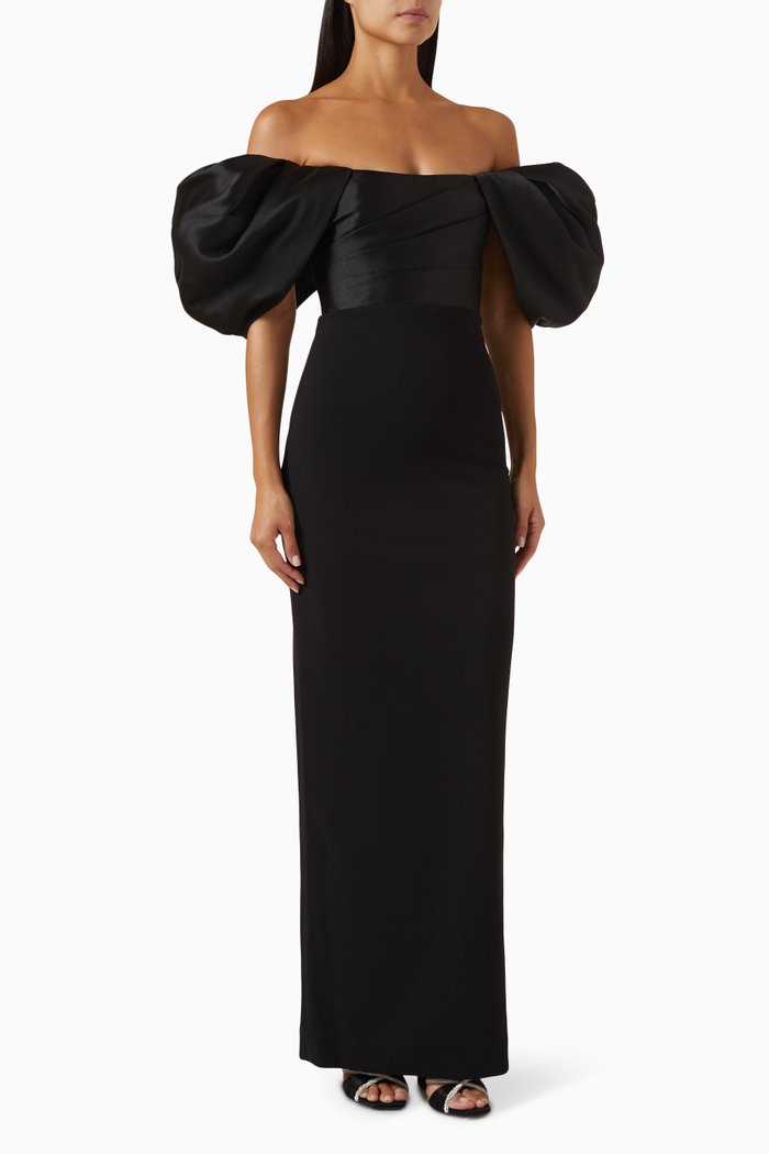 

Sian Maxi Dress in Satin & Crepe, Black