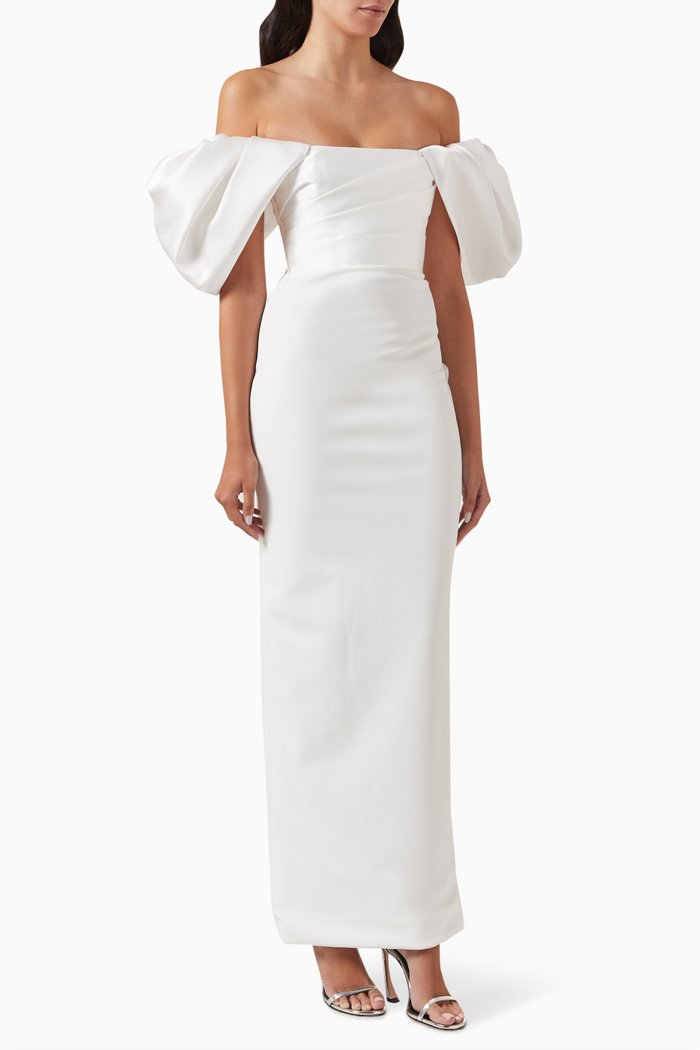

Sian Maxi Dress in Satin & Crepe, Neutral