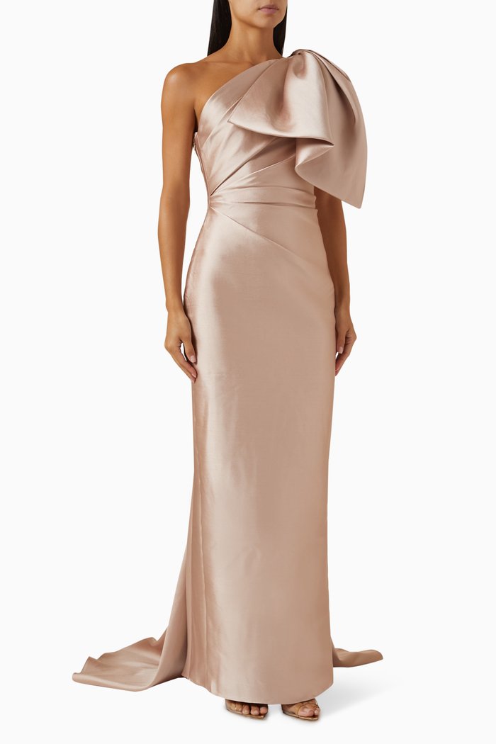 

Priya One-shoulder Maxi Dress in Satin, Neutral